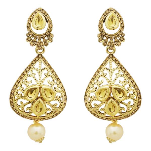 Jheel Kundan Stone Gold Plated Pearl Drop Dangler Earrings - 2900234A