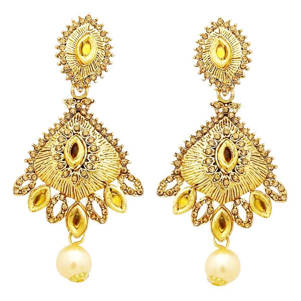 Jheel Stone Gold Plated Pearl Drop Dangler Earrings - 2900235A