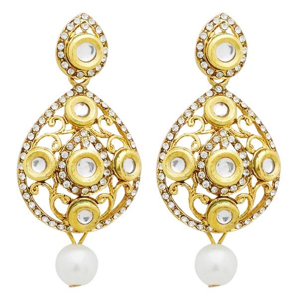 Jheel Stone Gold Plated Pearl Drop Dangler Earrings - 2900236B