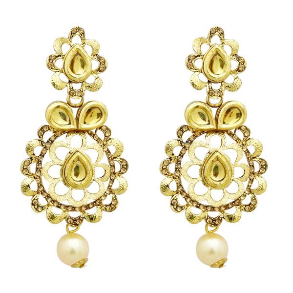 Jheel Stone Gold Plated Pearl Drop Dangler Earrings - 2900237A