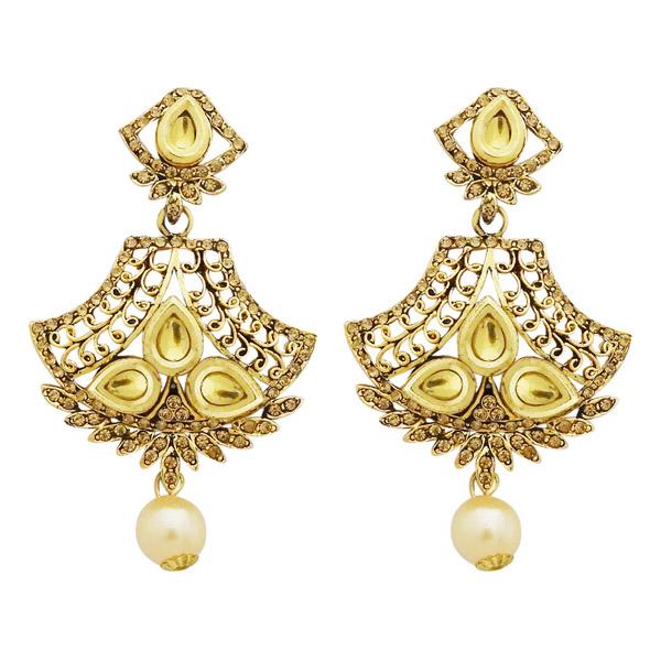 Jheel Stone Gold Plated Pearl Drop Dangler Earrings - 2900238A