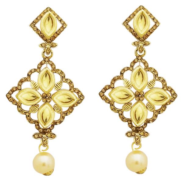 Jheel Austrian Stone Gold Plated Pearl Drop Dangler Earrings - 2900239A