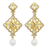 Jheel Austrian Stone Gold Plated Pearl Drop Dangler Earrings - 2900239B