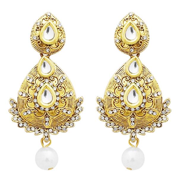 Jheel Austrian Stone Gold Plated Pearl Drop Dangler Earrings - 2900242B
