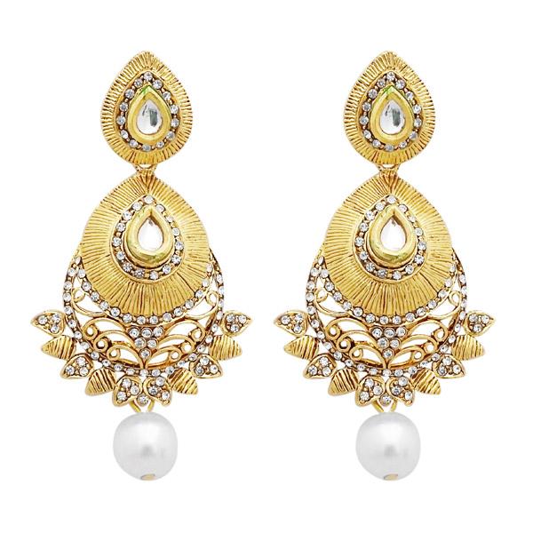 Jheel Austrian Stone Gold Plated Pearl Drop Dangler Earrings - 2900243B
