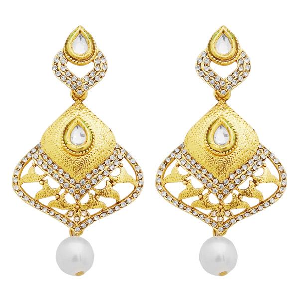 Jheel Austrian Stone Gold Plated Pearl Drop Dangler Earrings - 2900244B