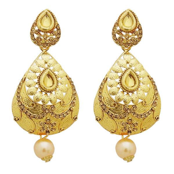 Jheel Austrian Stone Gold Plated Pearl Drop Dangler Earrings - 2900245A