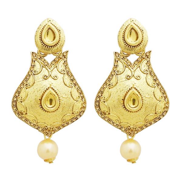 Jheel Austrian Stone Gold Plated Pearl Drop Dangler Earrings - 2900246A