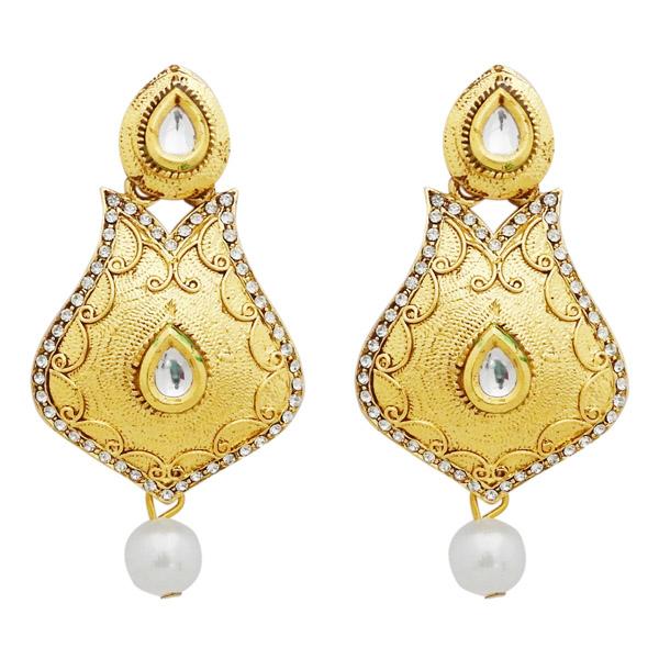Jheel Austrian Stone Gold Plated Pearl Drop Dangler Earrings - 2900246B