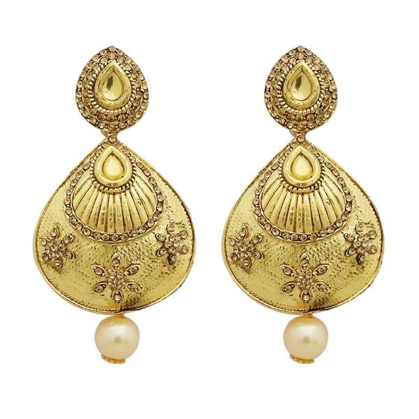 Jheel Austrian Stone Gold Plated Pearl Drop Dangler Earrings - 2900248A
