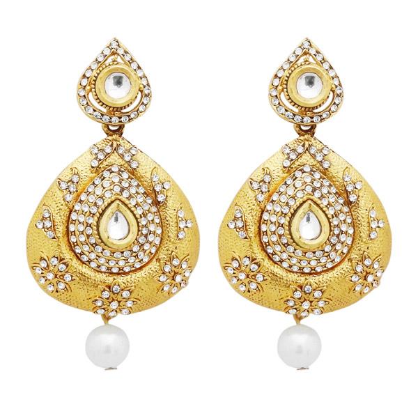 Jheel Austrian Stone Gold Plated Pearl Drop Dangler Earrings - 2900249B