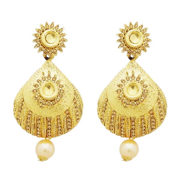 Jheel Gold Plated Austrian Stone Pearl Drop Dangler Earrings - 2900250A