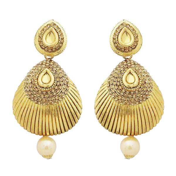 Jheel Gold Plated Austrian Stone Pearl Drop Dangler Earrings - 2900251A
