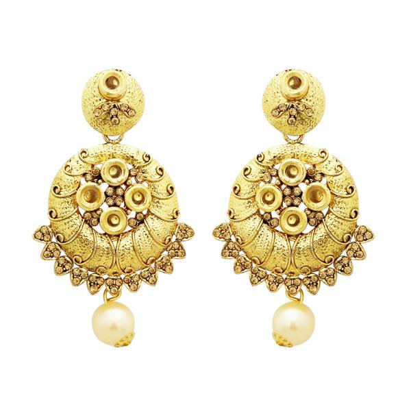 Jheel Gold Plated Austrian Stone Pearl Drop Dangler Earrings - 2900252A