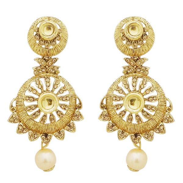 Jheel Gold Plated Austrian Stone Pearl Drop Dangler Earrings - 2900253A