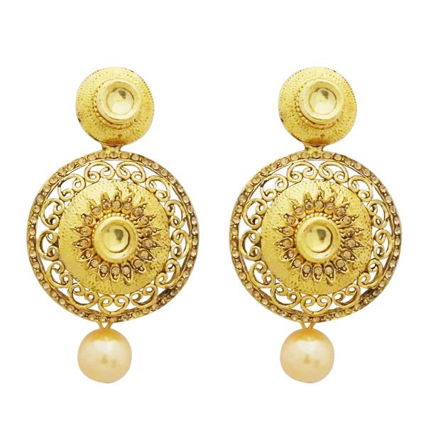 Jheel Gold Plated Austrian Stone Pearl Drop Dangler Earrings - 2900254A