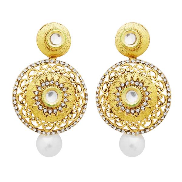 Jheel Gold Plated Austrian Stone Pearl Drop Dangler Earrings - 2900254B