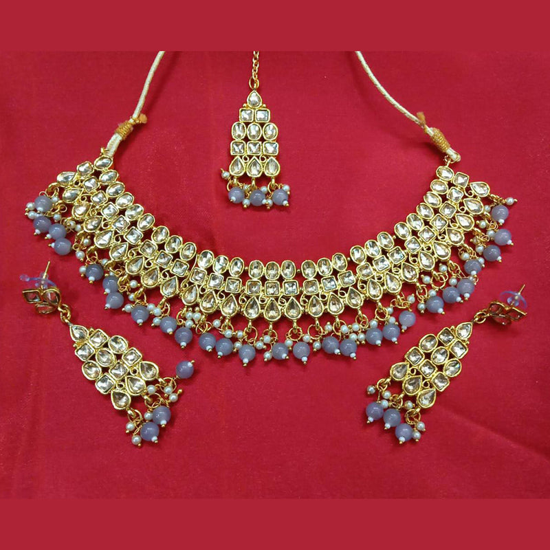 Jinu Arts Kundan Choker Grey Pearls Necklace Set With Maangtikka