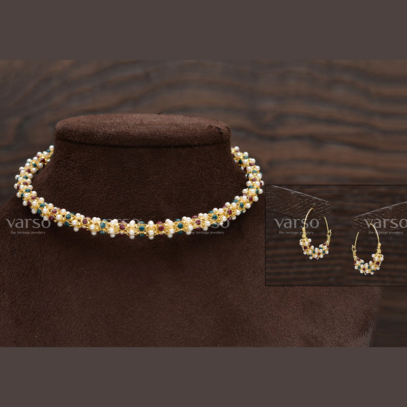 Varso Gold Plated Pota Stone Choker Necklace Set