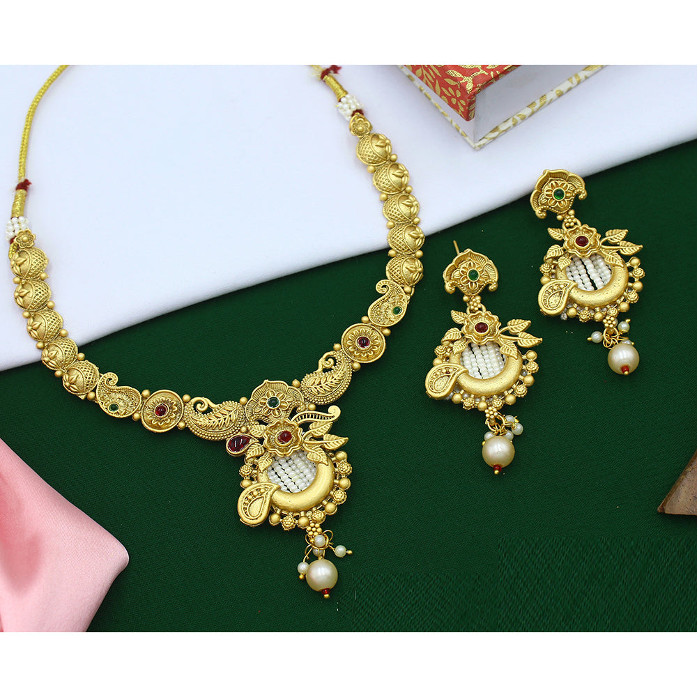 Mahavir Gold Plated Pota Stone Necklace Set