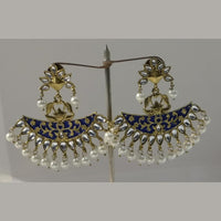 Midas Touch Gold Plated Blue Meenakari And Kundan Dangler Earrings - 30117