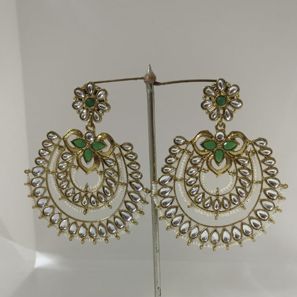 Midas Touch Gold Plated Green Kundan Dangler Earrings - 30118