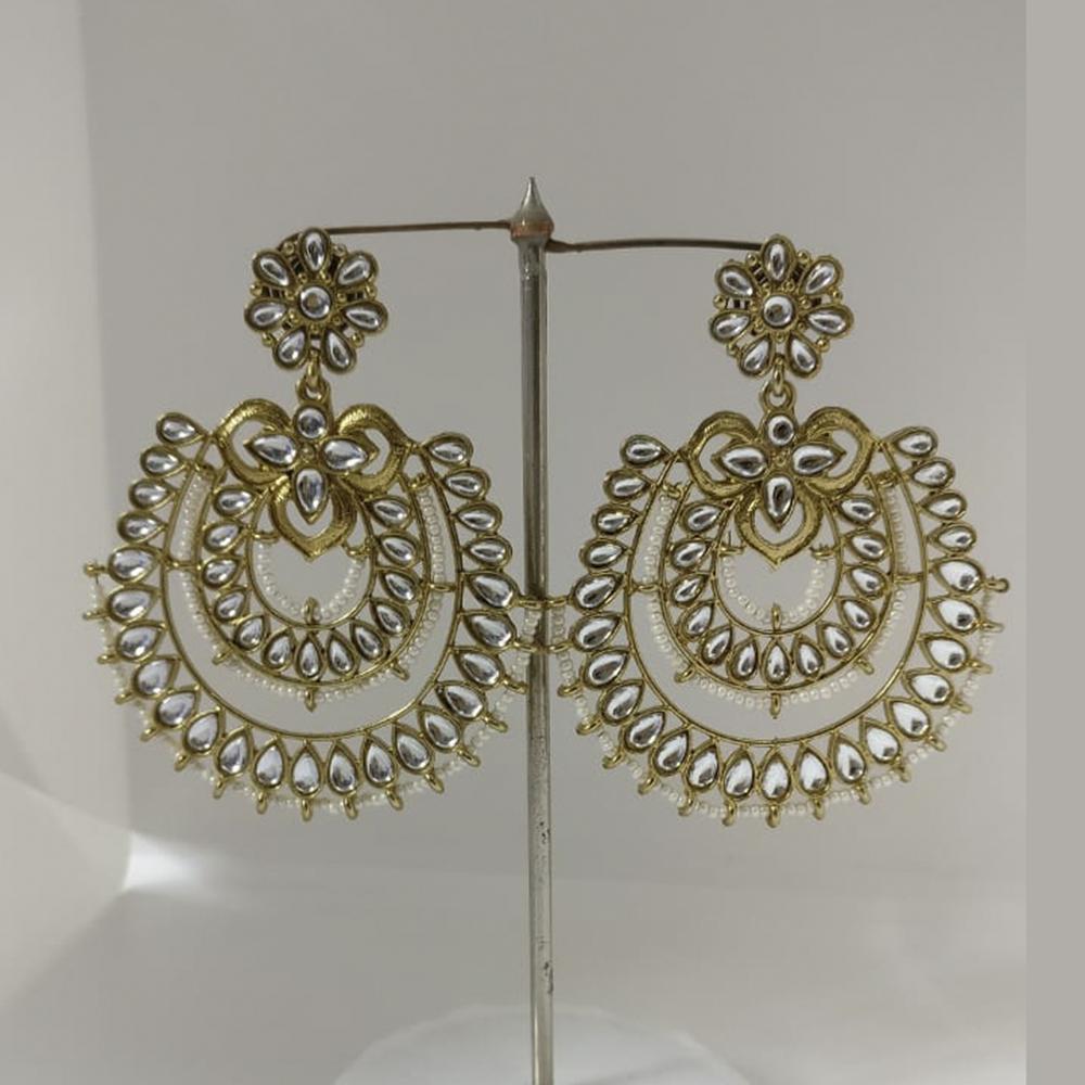 Midas Touch Gold Plated Green Kundan Dangler Earrings - 30118