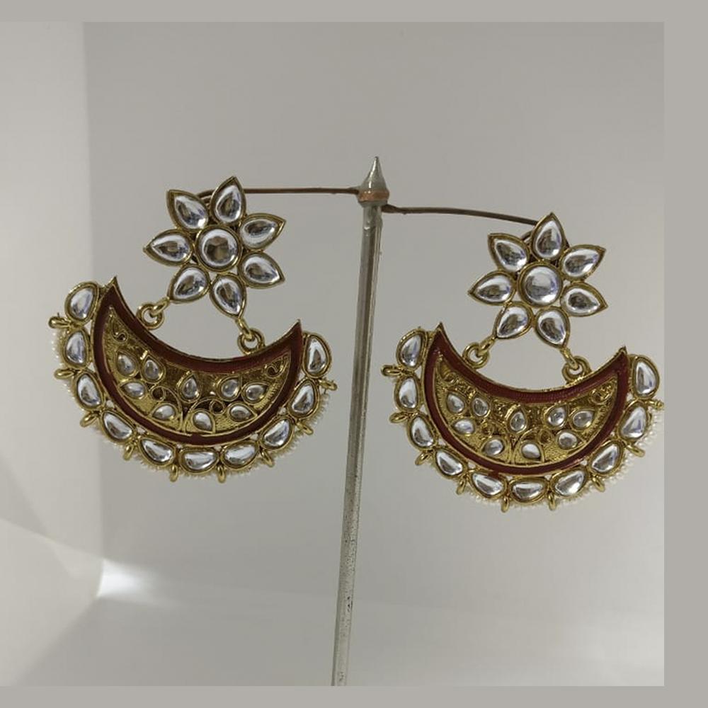 Midas Touch Gold Plated Green Meenakari And Kundan Dangler Earrings - 30119