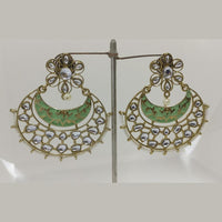 Midas Touch Gold Plated Green Meenakari And Kundan Dangler Earrings - 30120