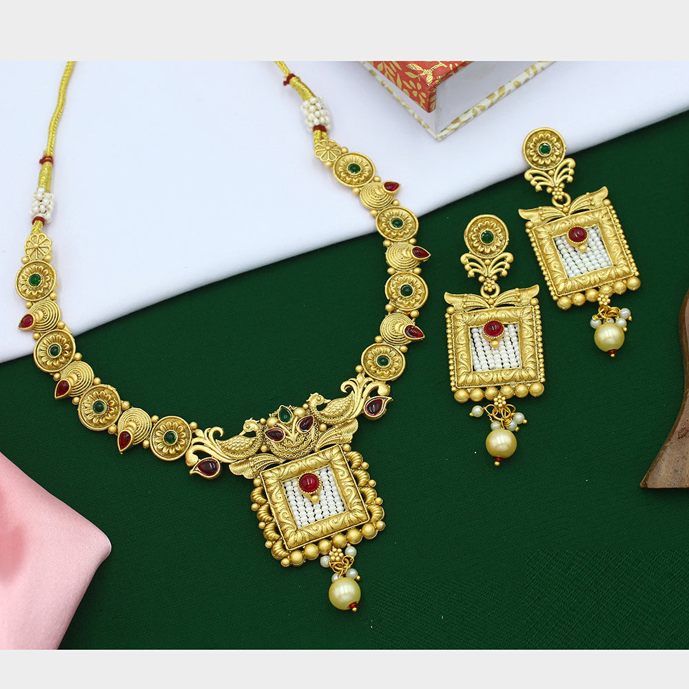 Mahavir Gold Plated Pota Stone Necklace Set