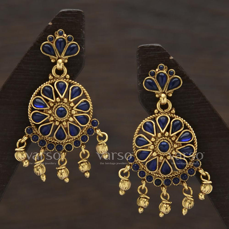 Varso BLue Antique Gold Plated with Ball Fitting Earring - 311003