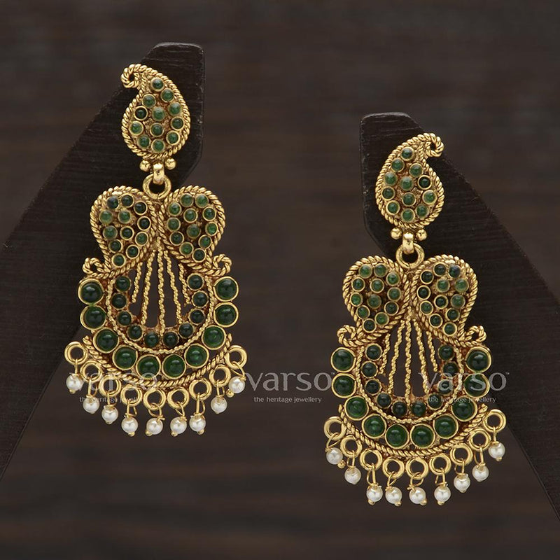 Varso Emerald Antique Gold Plated with Pearl Fitting Earring - 311005