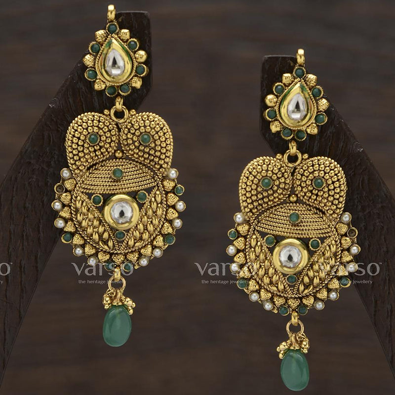Varso Kundan Antique Gold Plated with Emerald Fitting Earring - 311200