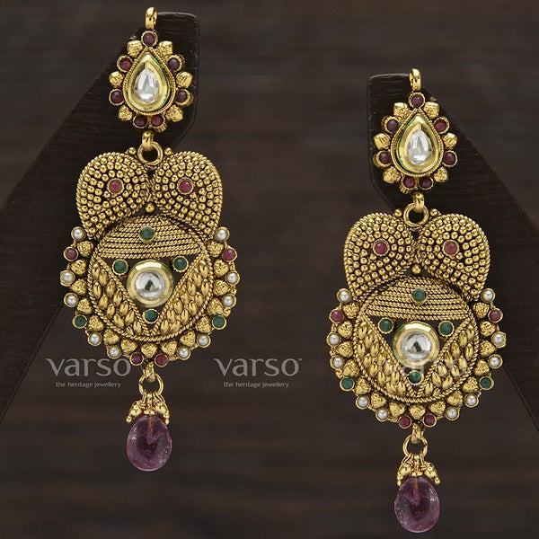 Varso Kundan Antique Gold Plated with Ruby Fitting Earring - 311200