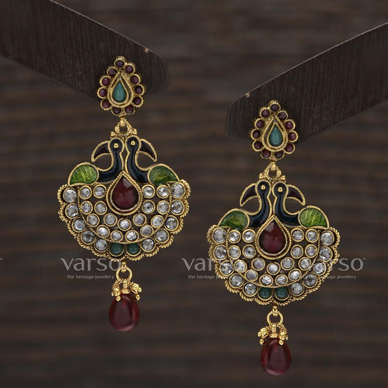 Varso Multy and ]Ruby Antique Gold Plated Earring - 311201