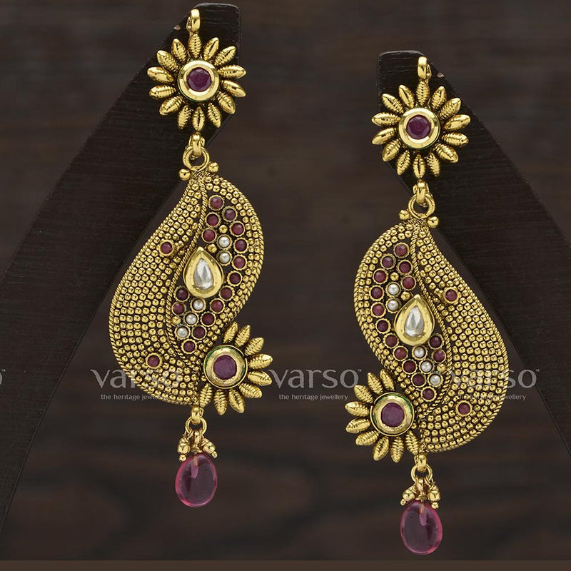 Varso Kundan Antique Gold Plated with Ruby Fitting Earring - 311235