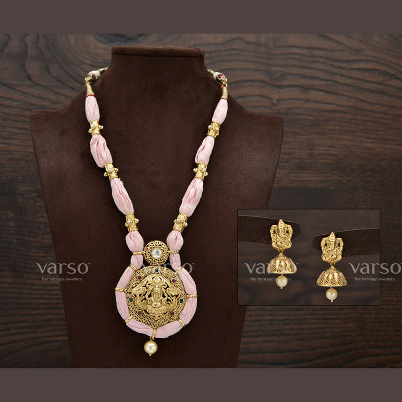 Varso Gold Plated Pota Stone Haram Necklace Set