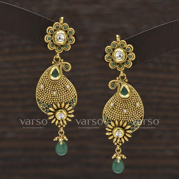 Varso Kundan Antique Gold Plated with Emerald Fitting Earring - 311275