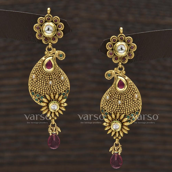 Varso Kundan Antique Gold Plated with Ruby Fitting Earring - 311275