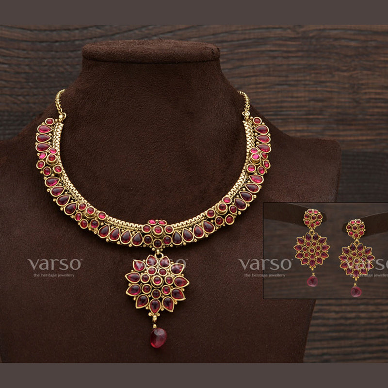 Varso Gold Plated Pota Stone Choker Necklace Set