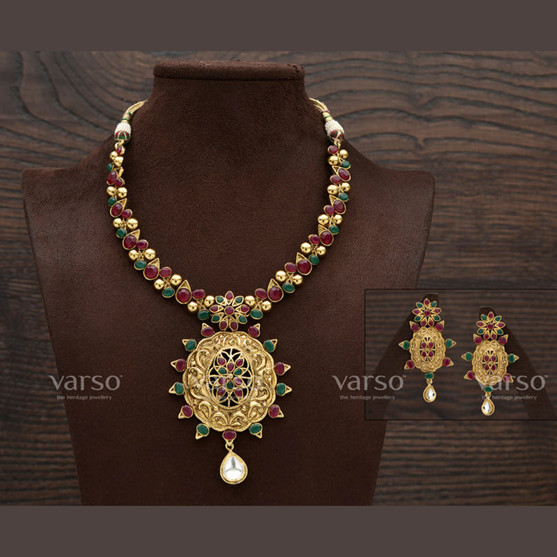 Varso Gold Plated Pota Stone Haram Necklace Set
