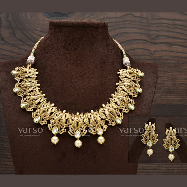 Varso Gold Plated Kundan Stone Choker Necklace Set