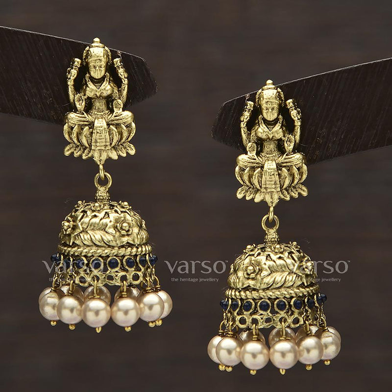 Varso Ruby and Emerald Antique Gold Plated with Pearl Fitting Earring - 31210