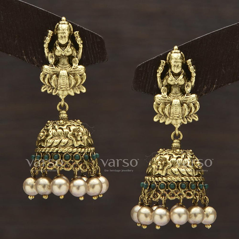Varso Emerald Antique Gold Plated with Pearl Fitting Earring - 31210