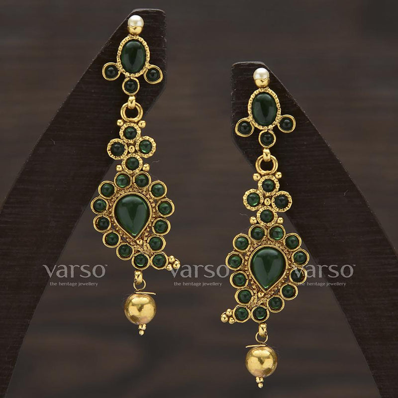Varso Emerald Antique Gold Plated with Ball Fitting Earring - 3131