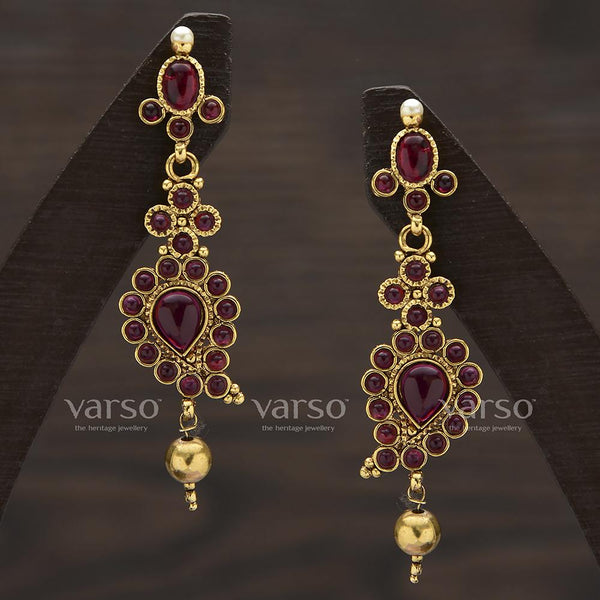 Varso Kempu Antique Gold Plated with Ball Fitting Earring - 3131