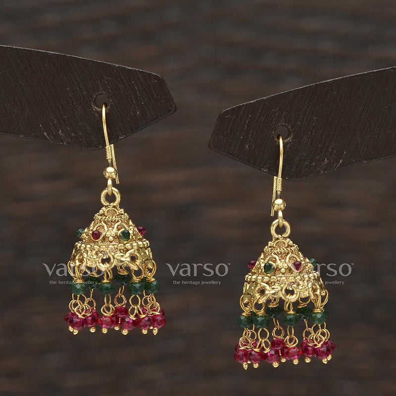 Varso Ruby and Emerald Antique Gold plated Earring - 31440