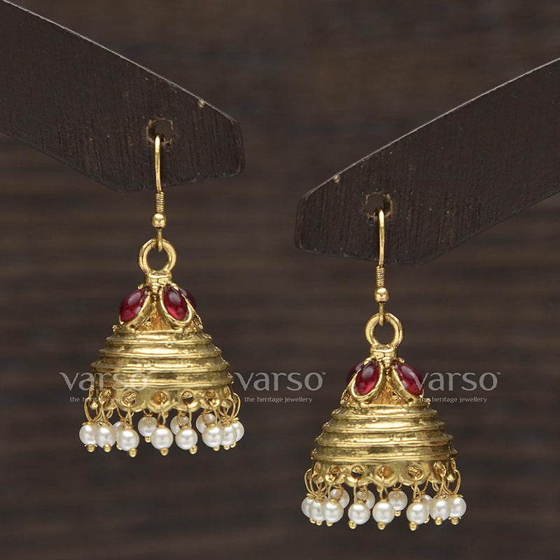Varso Kempu Antique Gold Plated with Ball Fitting Earring - 31451