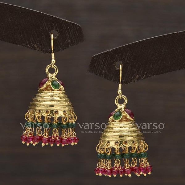 Varso Ruby and Emerald Antique Gold plated Earring - 31451