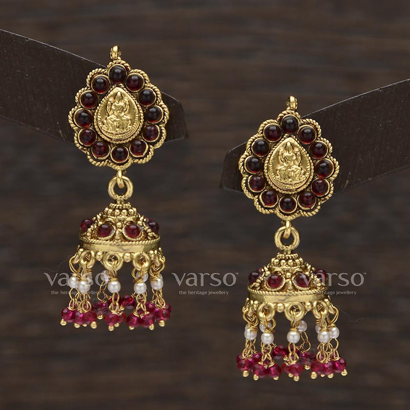Varso Ruby Antique Gold Plated with Pearl fitting Earring - 31459